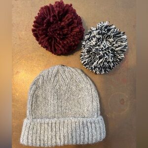 Gray Knit Beanie with detachable Pom-Poms